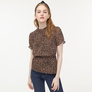 J. Crew Leopard Print Ruffle Neck Chiffon Blouse